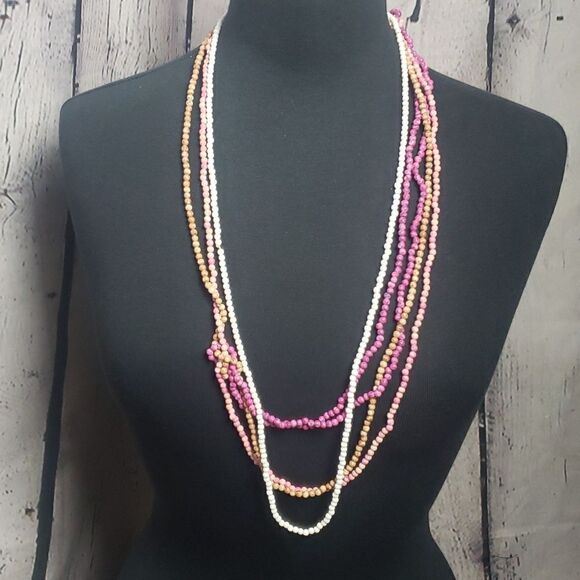 Pink, White and Brown Beaded Necklaces - Picture 1 of 7